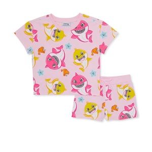 Baby Shark Baby and Toddler Girls Tee and Shorts Set, 2-Piece, Size 12 Months